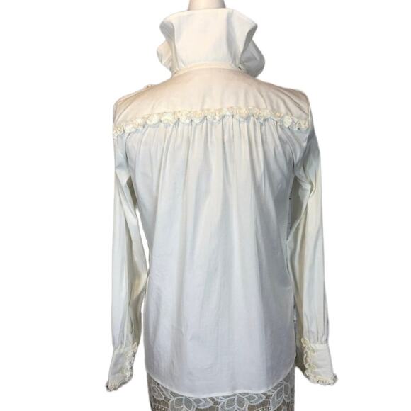 ETRO white tuxedo blouse high ruffled neck tie Victorian style size small (40) - Picture 8 of 13